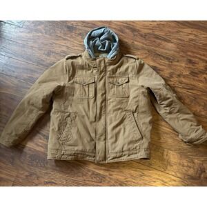 Levi's Mens Utility Jacket Faux Shearling Lined Hooded Zip Up Brown Size XL
